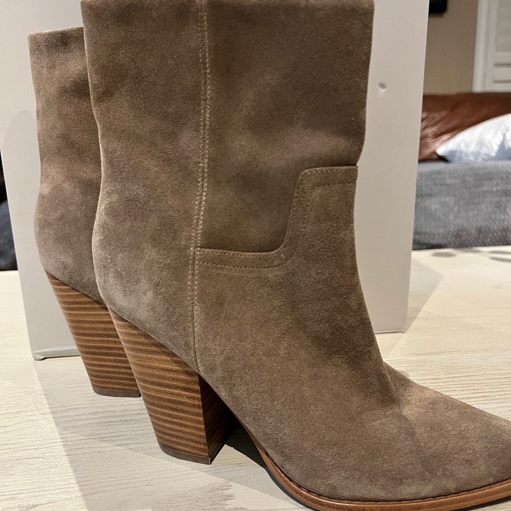 Suede Ankle Boots with Wooden Heel